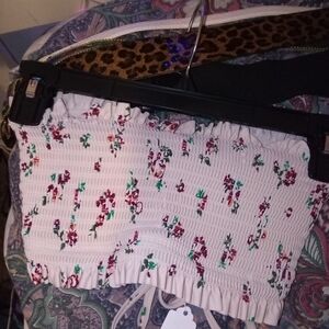 Xhilaration Floral Smocked Top in Cream and Red